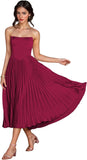 Women's Strapless Bridesmaid Dresses for Womens Tea Length Ruffle Satin Formal Prom Dress