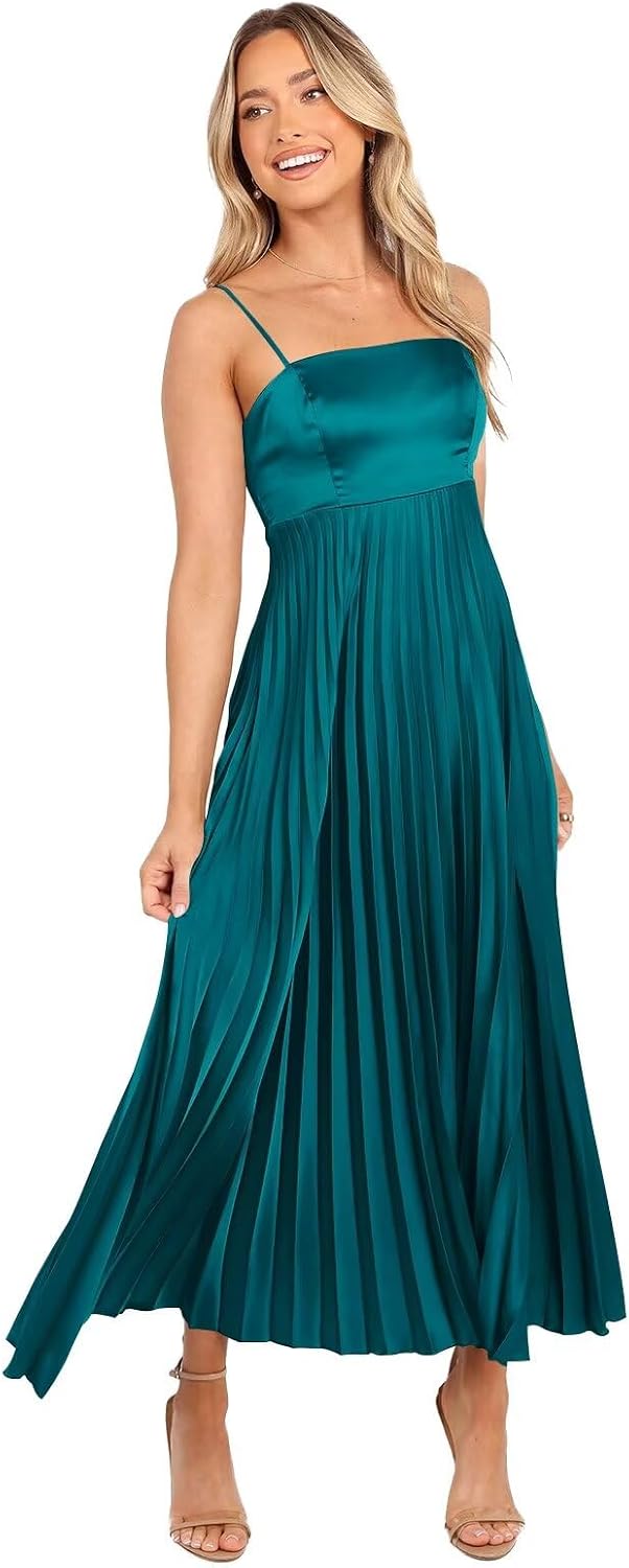 Midi Pleated Bridesmaid Dresses for Women Tea Length Formal Wedding Guest Dresses Prom Formal Gowns