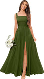 Kingbridal Chiffon A-line Bridesmaid Dresses for Women 2027 Long Square Neck Pleated Formal Evening Party Dress with Slit