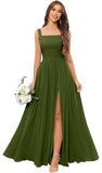 Kingbridal Chiffon A-line Bridesmaid Dresses for Women 2027 Long Square Neck Pleated Formal Evening Party Dress with Slit