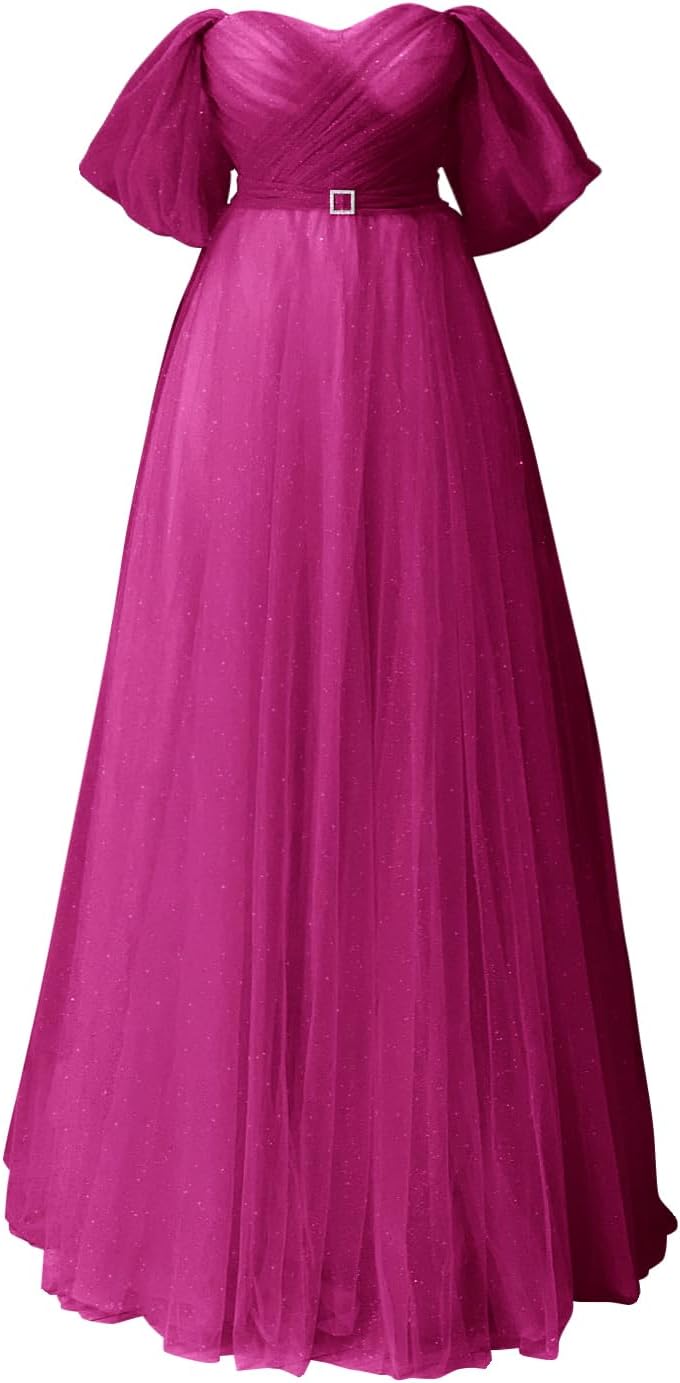 Glitter Tulle Prom Dresses Off The Shoulder Sweetheart Puffy Long Evening Gowns for Women 2027