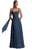 Floral Lace Bridesmaid Dresses for Women Long Spaghetti Straps Formal Evening Gowns with Scarf