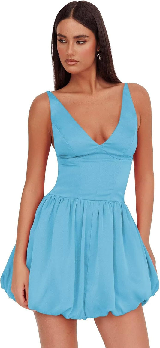 V Neck Satin Homecoming Dresses for Teens 2027 Short Prom Dress A-Line Backless Cocktail Party Gowns with Pockets