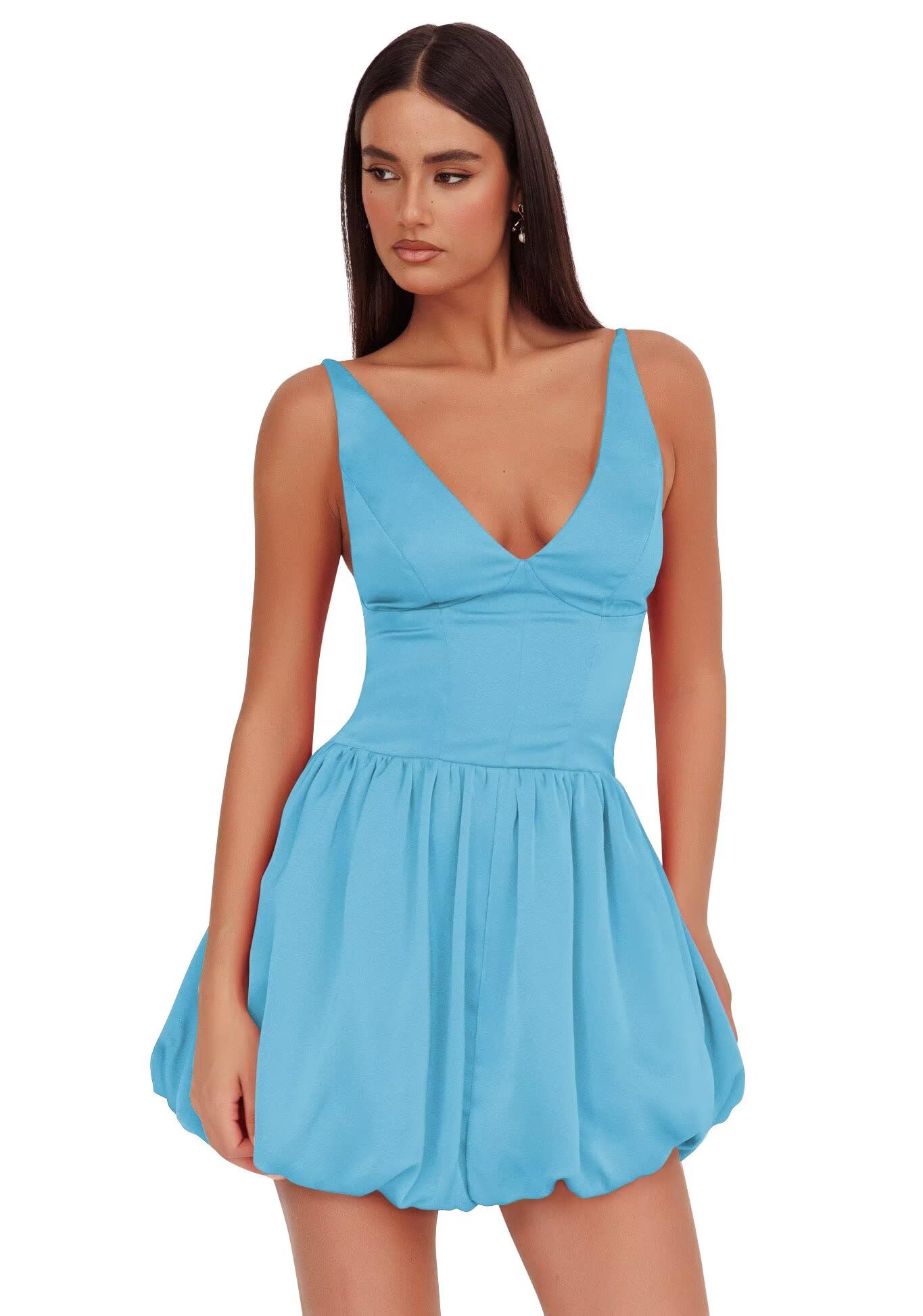V Neck Satin Homecoming Dresses for Teens 2027 Short Prom Dress A-Line Backless Cocktail Party Gowns with Pockets