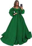 Puffy Sleeve Glitter Prom Dresses Women's Ball Gown Off Shoulder Formal Evening Gown Princess Quinceanera Dress