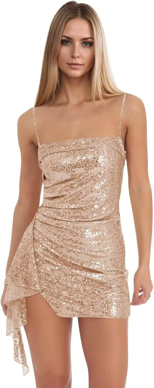 Spaghetti Straps Sequin Homecoming Dresses for Teens 2027 Sparkly Tight Short Prom Cocktail Party Gowns