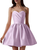 Satin Homecoming Dresses for Teens Spaghetti Straps Short Prom Dress A-Line Cocktail Wedding Guest Dress