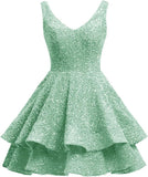 Short 2026 Sparkly Sequin Homecoming Dress for Teen Tiered Corset Ball Prom Cocktail Party Gown for Women