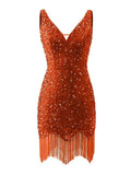 Kingbridal Gowns V Neck Sequin Homecoming Dresses for Teens 2027 Sparkly Tight Short Prom Cocktail Party Gowns with Tassels