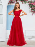 Schulterfreies Ballkleid, langes Ballkleid für Damen, A-Linie, Herzausschnitt, mehrlagiges Tüllkleid für Hochzeit, Abendparty 