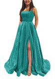 Kingbridal Gowns Spaghetti Straps Prom Dresses Long for Women 2026 A Line Sequin Satin Formal Evening Party Ball Gowns with Slit