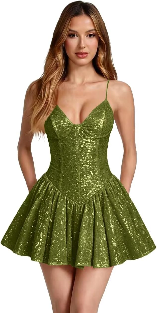 Kingbridal Spaghetti Straps Sequin Homecoming Dresses for Teens 2026 Short Prom Cocktail Dress