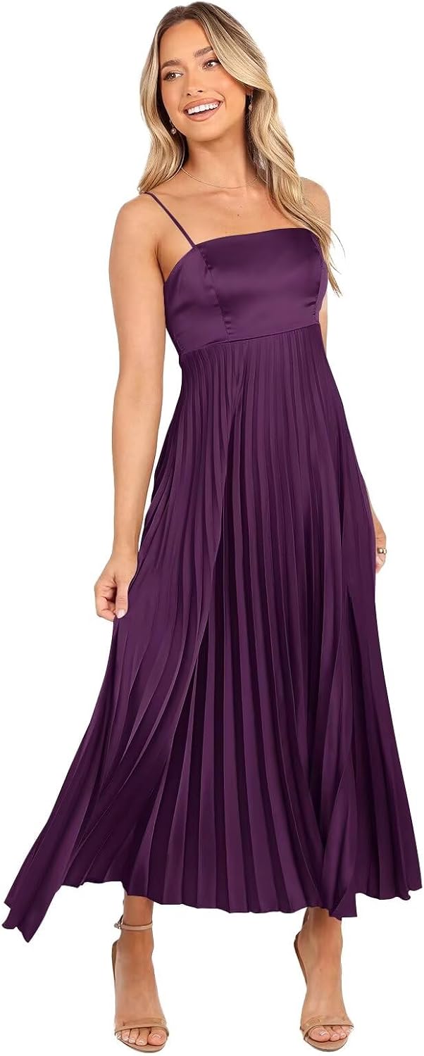 Midi Pleated Bridesmaid Dresses for Women Tea Length Formal Wedding Guest Dresses Prom Formal Gowns