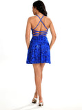 Women's Sequin Homecoming Prom Dress Spaghetti Straps Sparkly A Line Swing Party Nightclub Dance Mini Cocktail Dress Above Knee Length