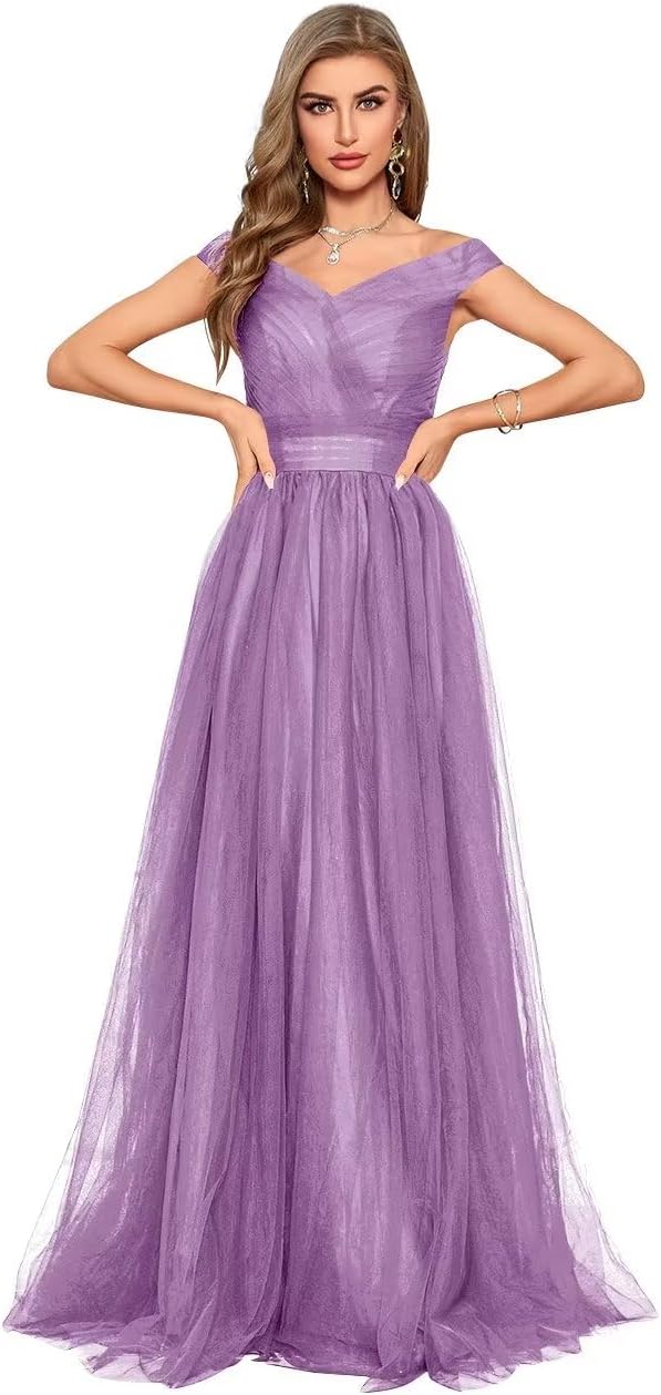 Schulterfreies Ballkleid, langes Ballkleid für Damen, A-Linie, Herzausschnitt, mehrlagiges Tüllkleid für Hochzeit, Abendparty 