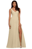 V Neck Chiffon Bridesmaid Dresses for Wedding 2027 Long Pleated Sleeveless Formal Prom Evening Gowns with Slit