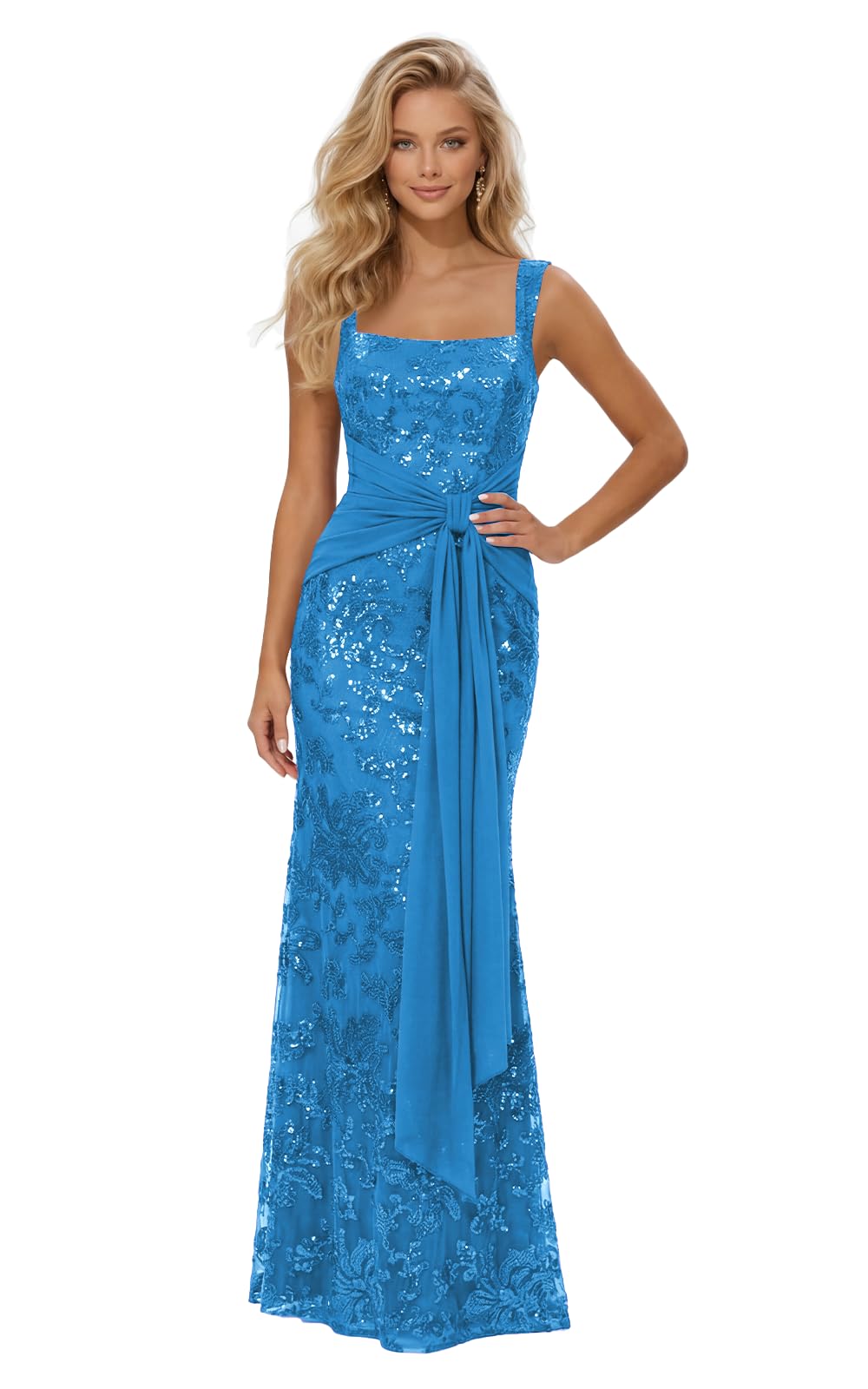 Lace Sequin Spaghetti Straps Prom Dress Long Ball Gown 2026 Mermaid Front Tie Backless Formal Evening Gowns