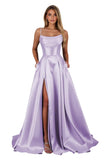 Satin Prom Dresses for Teens Long A-Line Cowl Neck Formal Evening Gown with Slit 2026 Maxi Ball Gowns