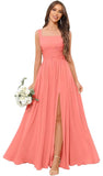 Kingbridal Chiffon A-line Bridesmaid Dresses for Women 2027 Long Square Neck Pleated Formal Evening Party Dress with Slit