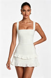 Spaghetti Straps Satin Homecoming Dresses for Teens 2026 Square Neck Tiered Ruffles Short Prom Dress