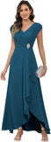 Cap Sleeve Mother of The Bride Dresses Chiffon V Neck Beaded Ruffles A Line Long Formal Evening Dress