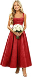 Floral Satin Jacquard Junior Bridesmaid Dresses Long Ruched Flower Girl Dress for Wedding