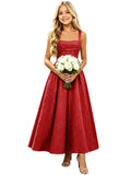 Floral Satin Jacquard Junior Bridesmaid Dresses Long Ruched Flower Girl Dress for Wedding