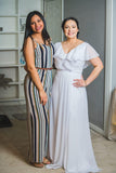 Vestidos de dama de honor largos con escote en V y volantes de gasa para mujer, vestidos de noche formales