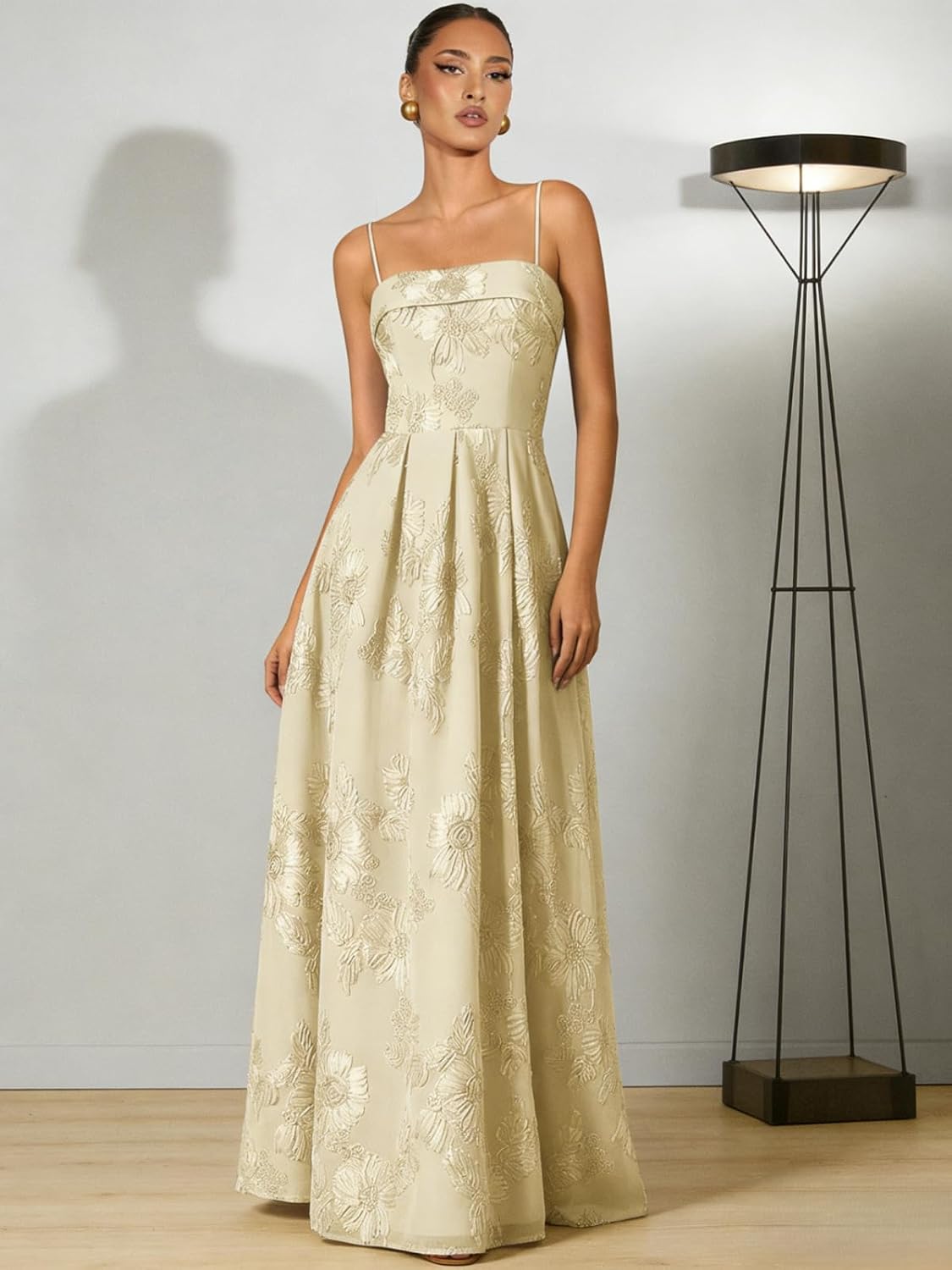Women's Spaghetti Straps Floral Prom Dresses A Line Strapless Ball Dresses Long Embroidery Formal Evening Dresses