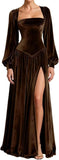 Kingbridal Gowns Long Sleeve Prom Dresses for Women 2027 Velvet Formal Dress with Slit Long A-line Evening Party Gowns