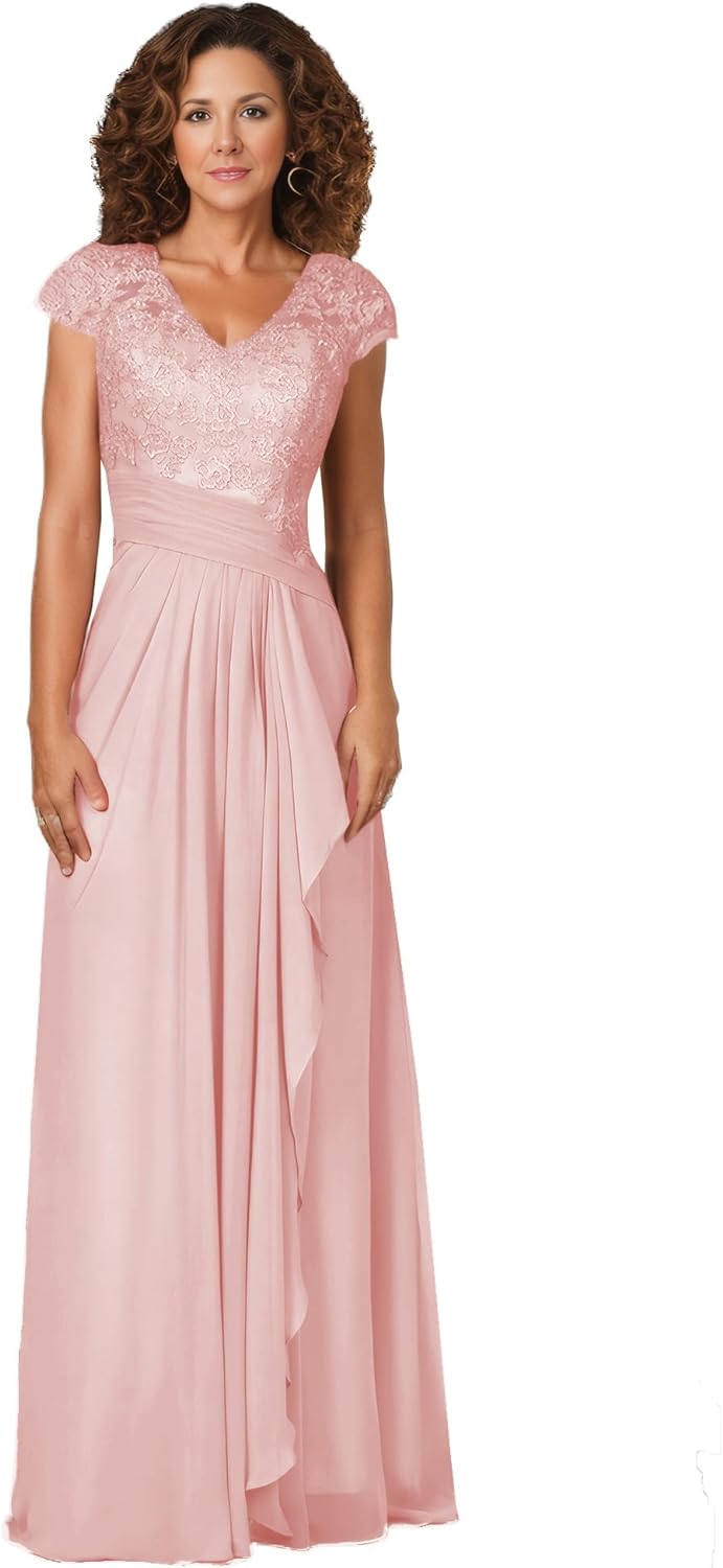 Women's Mother of The Bride Dresses for Wedding V Neck Lace Appliques Formal Evening Gowns