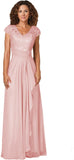 Women's Mother of The Bride Dresses for Wedding V Neck Lace Appliques Formal Evening Gowns