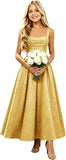 Floral Satin Jacquard Junior Bridesmaid Dresses Long Ruched Flower Girl Dress for Wedding