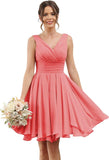 Double V Neck Short Bridesmaid Dresses for Women 2025 Chiffon A Line Formal Evening Gowns with Pockets