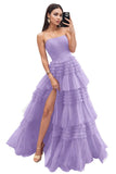 Strapless Tiered Tulle Prom Dresses for Women 2027 Long Sparkly A-Line Formal Evening Party Ball Gowns with Slit