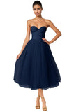 Strapless Prom Dresses Sweetheart Tulle Ball Gowns Corset Short Homecoming Dresses Pleated Lace-up Evening Dresses
