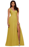 V Neck Chiffon Bridesmaid Dresses for Wedding 2027 Long Pleated Sleeveless Formal Prom Evening Gowns with Slit