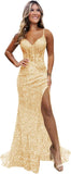 Sparkly Sequin Prom Dresses for Teens 2026 V Neck Glitter Applique Mermaid Formal Evening Gown with Slit