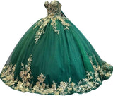 Sparkly Tulle Sweet 15 16 Quinceanera Dress Lace 3D Floral Ball Gown Strapless Puffy Prom Formal Gown
