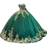 Sparkly Tulle Sweet 15 16 Quinceanera Dress Lace 3D Floral Ball Gown Strapless Puffy Prom Formal Gown
