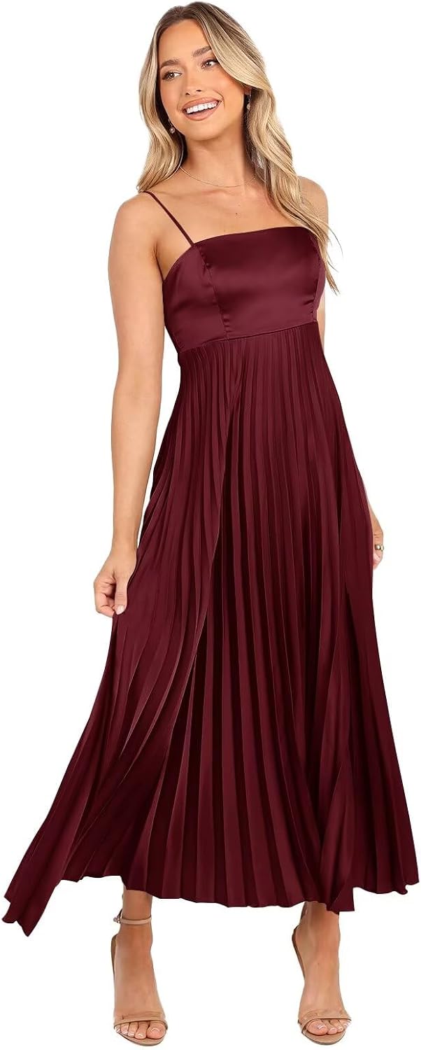 Midi Pleated Bridesmaid Dresses for Women Tea Length Formal Wedding Guest Dresses Prom Formal Gowns