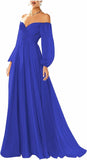 Vestido de fiesta con hombros descubiertos, manga larga, estilo formal, plisado, corte A, para mujer