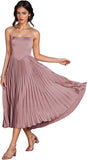 Women's Strapless Bridesmaid Dresses for Womens Tea Length Ruffle Satin Formal Prom Dress