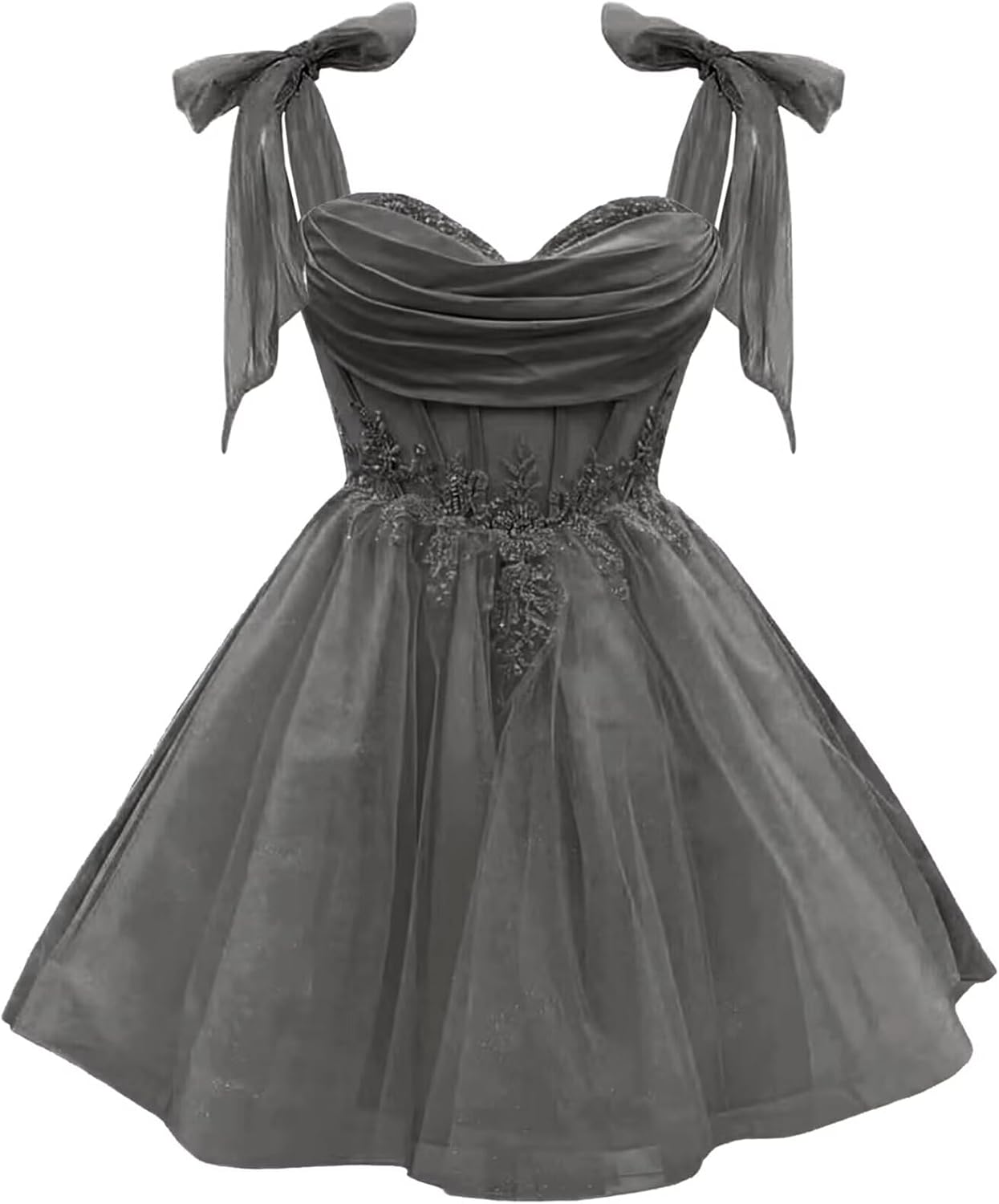 Tulle Short Homecoming Dress for Teens Sparkly Lace DAMA Dresses for Quinceanera Spaghetti Straps Bow Prom Gown