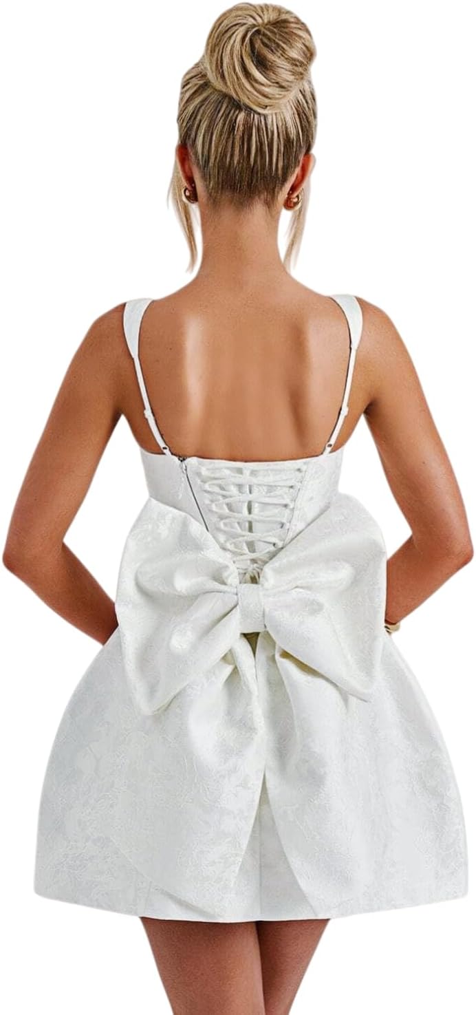 Jacquard Satin Homecoming Dress with Bow Elegant Embroidery A Line Graduation Mini Dress Short Prom Dresses