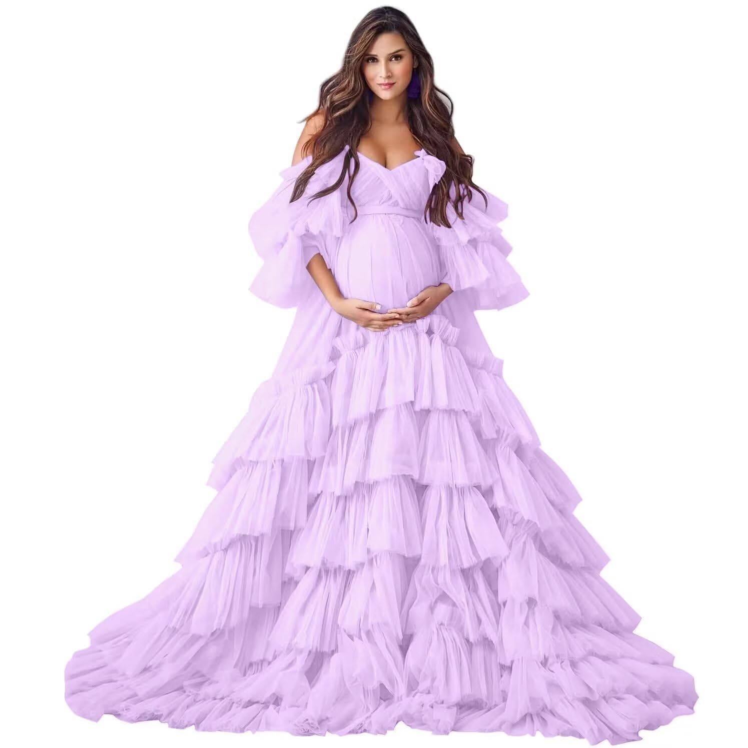 Puffy Tulle Robe Maternity Dress for Photoshoot Off Shoulder Bridal Lingerie Maternity Gowns for BabyShower
