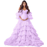 Puffy Tulle Robe Maternity Dress for Photoshoot Off Shoulder Bridal Lingerie Maternity Gowns for BabyShower