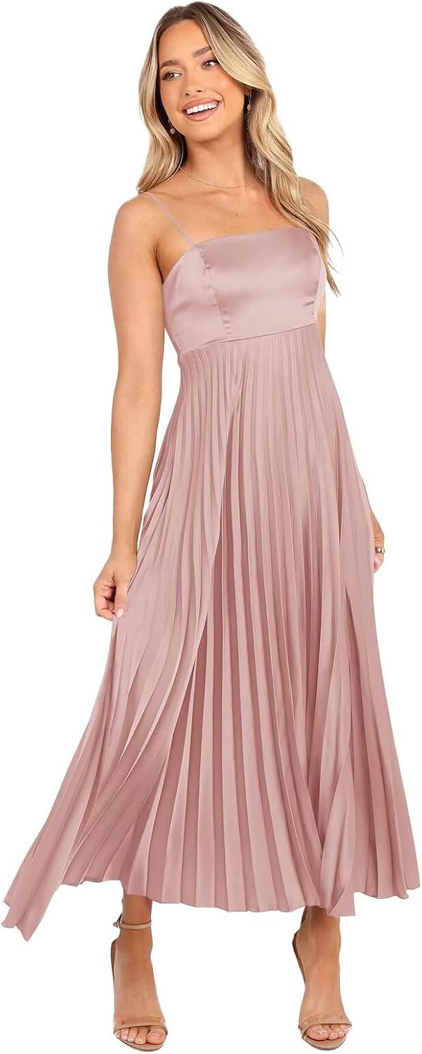 Midi Pleated Bridesmaid Dresses for Women Tea Length Formal Wedding Guest Dresses Prom Formal Gowns