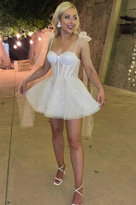 Glitter Tulle Homecoming Dresses for Teens Sparkly Short Spaghetti Straps Fairy Mini Bachelorette Party Dress