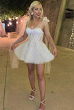 Glitter Tulle Homecoming Dresses for Teens Sparkly Short Spaghetti Straps Fairy Mini Bachelorette Party Dress